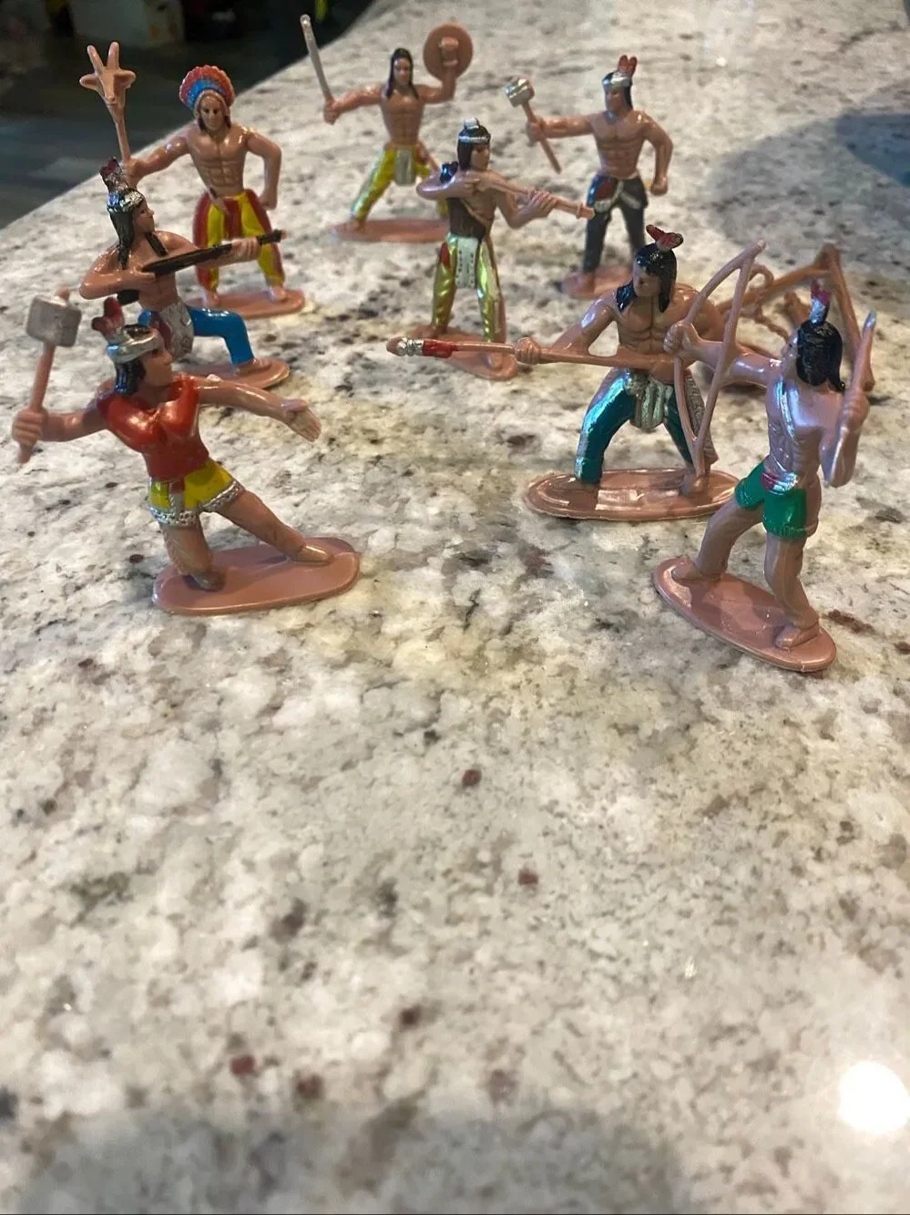 Plastic Native American Indian Warrior Toy Figures Lot of 8 Accessories